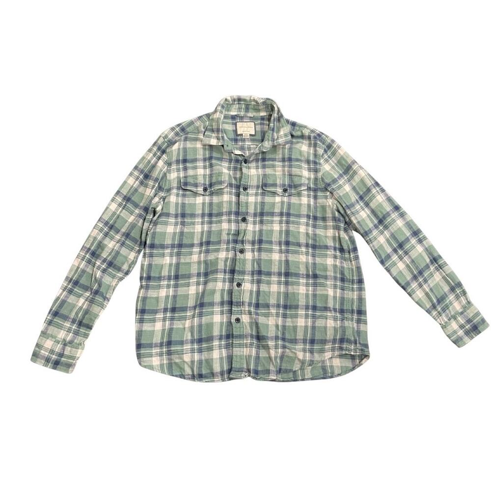 American Eagle Standard Fit Super Soft Green Plaid Flannel Shirt SZ L Streetwear